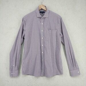Tommy Hilfiger Dress Shirt Mens 16.5 36-37 Red Blue Check Long Sleeve Cotton